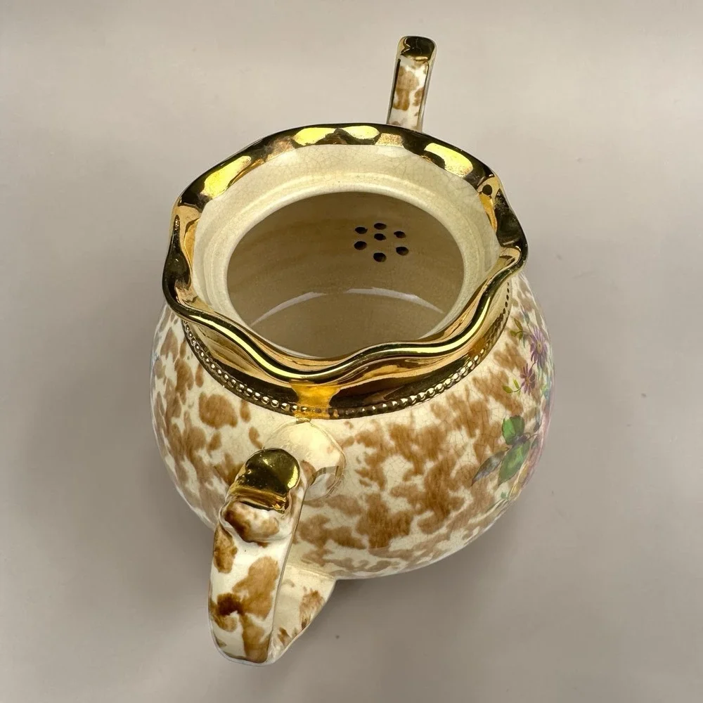 Arthur Wood Staffordshire England Teapot 3726 Gilt Gold Brown Sponge‎ Floral